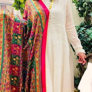 Silk scarf or dupatta pakistan, printed silk mirror work